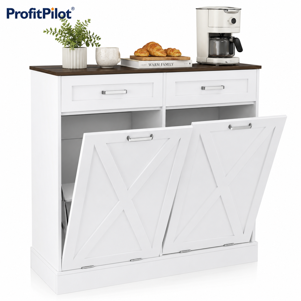 Farmhouse Trash Cabinet with Tilt-Out Storage – Kitchen Organizer