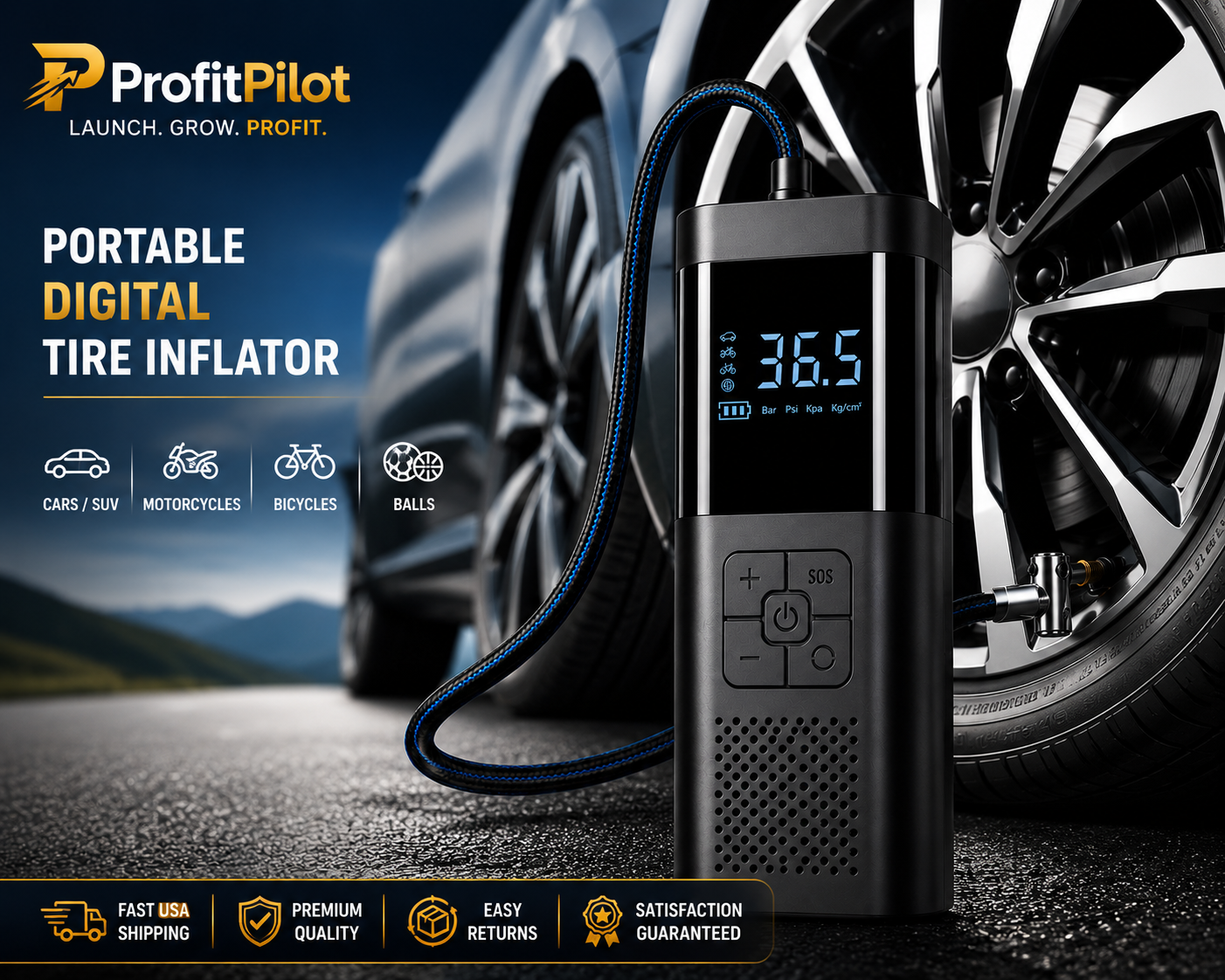 Portable Tire Inflator 150 PSI – Cordless Air Compressor for Car, Bike & Motorcycle