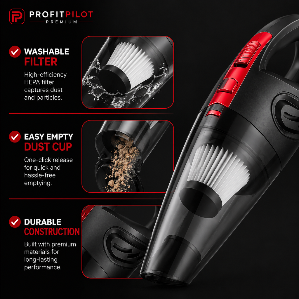 Portable Car & Home Vacuum Cleaner | Cordless Handheld HEPA Vacuum with Powerful Suction