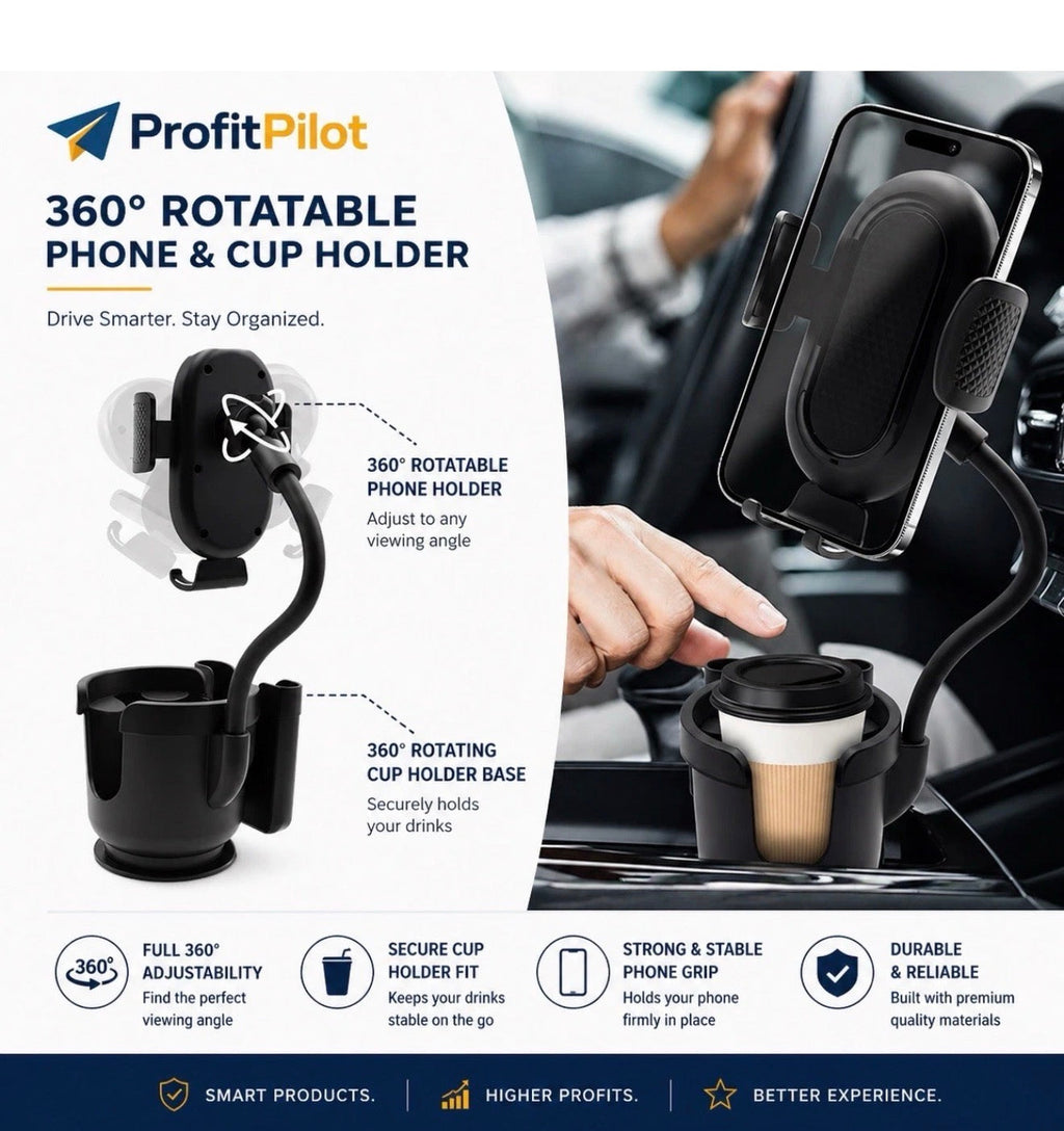 3-in-1 Car Cup Holder Expander with Phone Mount | Universal Fit – ProfitPilot