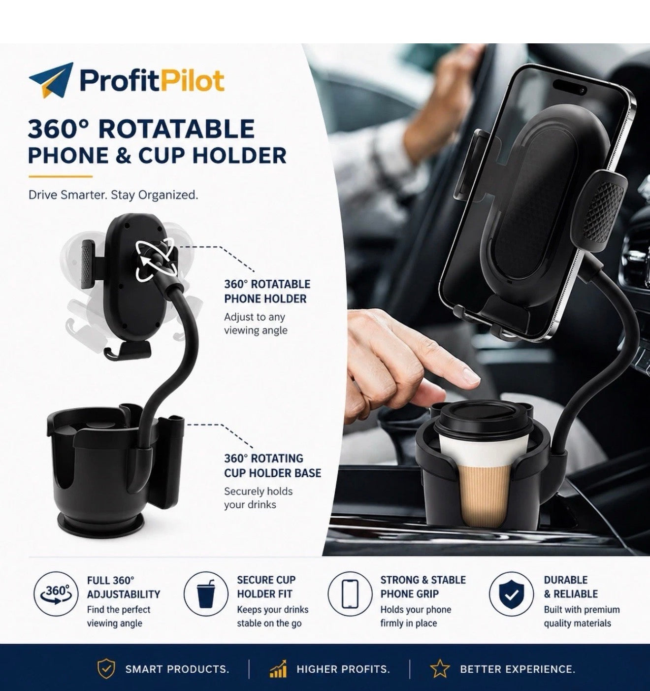3-in-1 Car Cup Holder Expander with Phone Mount | Universal Fit – ProfitPilot