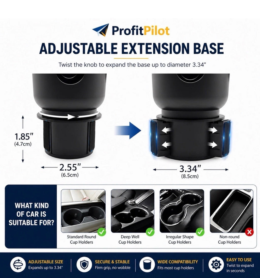 3-in-1 Car Cup Holder Expander with Phone Mount | Universal Fit – ProfitPilot