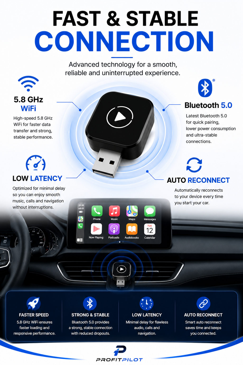 2-in-1 Wireless CarPlay & Android Auto Adapter for OEM Wired Systems