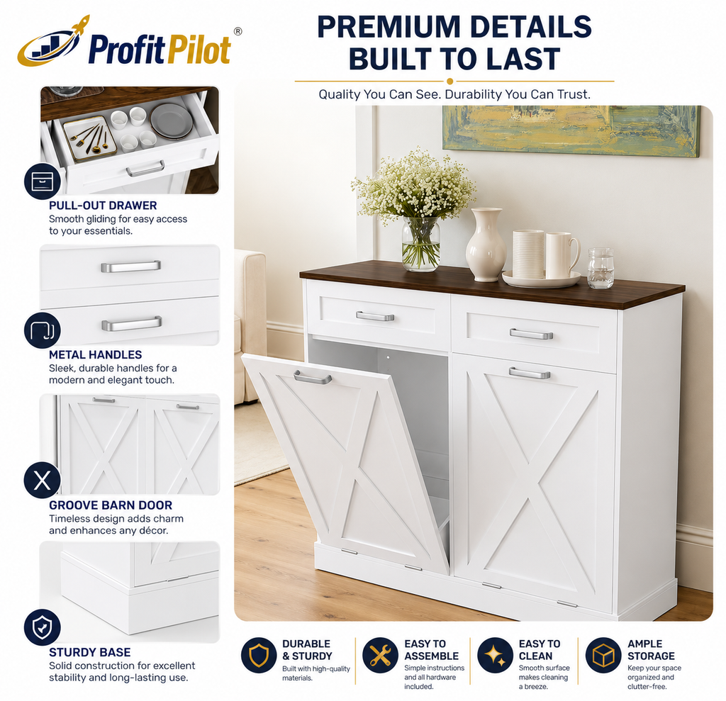 Farmhouse Trash Cabinet with Tilt-Out Storage – Kitchen Organizer