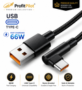 90° Right Angle USB-C Fast Charging Cable 66W | L-Shape Braided Nylon Cord for Gaming & Mobile