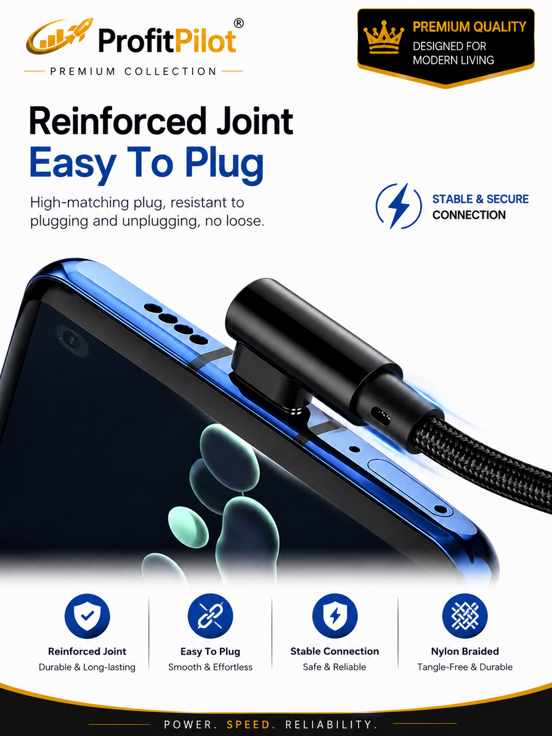 90° Right Angle USB-C Fast Charging Cable 66W | L-Shape Braided Nylon Cord for Gaming & Mobile