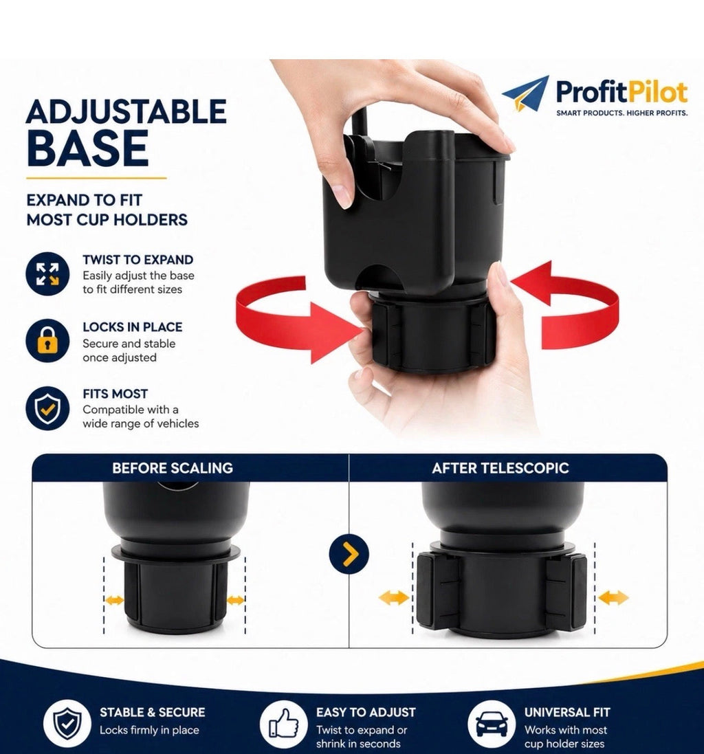 3-in-1 Car Cup Holder Expander with Phone Mount | Universal Fit – ProfitPilot