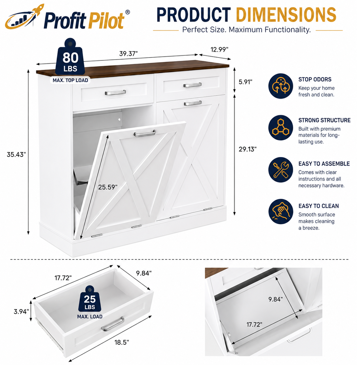 Farmhouse Trash Cabinet with Tilt-Out Storage – Kitchen Organizer