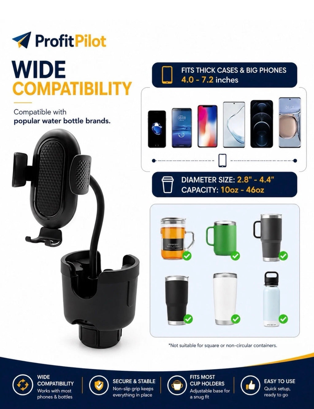 3-in-1 Car Cup Holder Expander with Phone Mount – Universal Fit