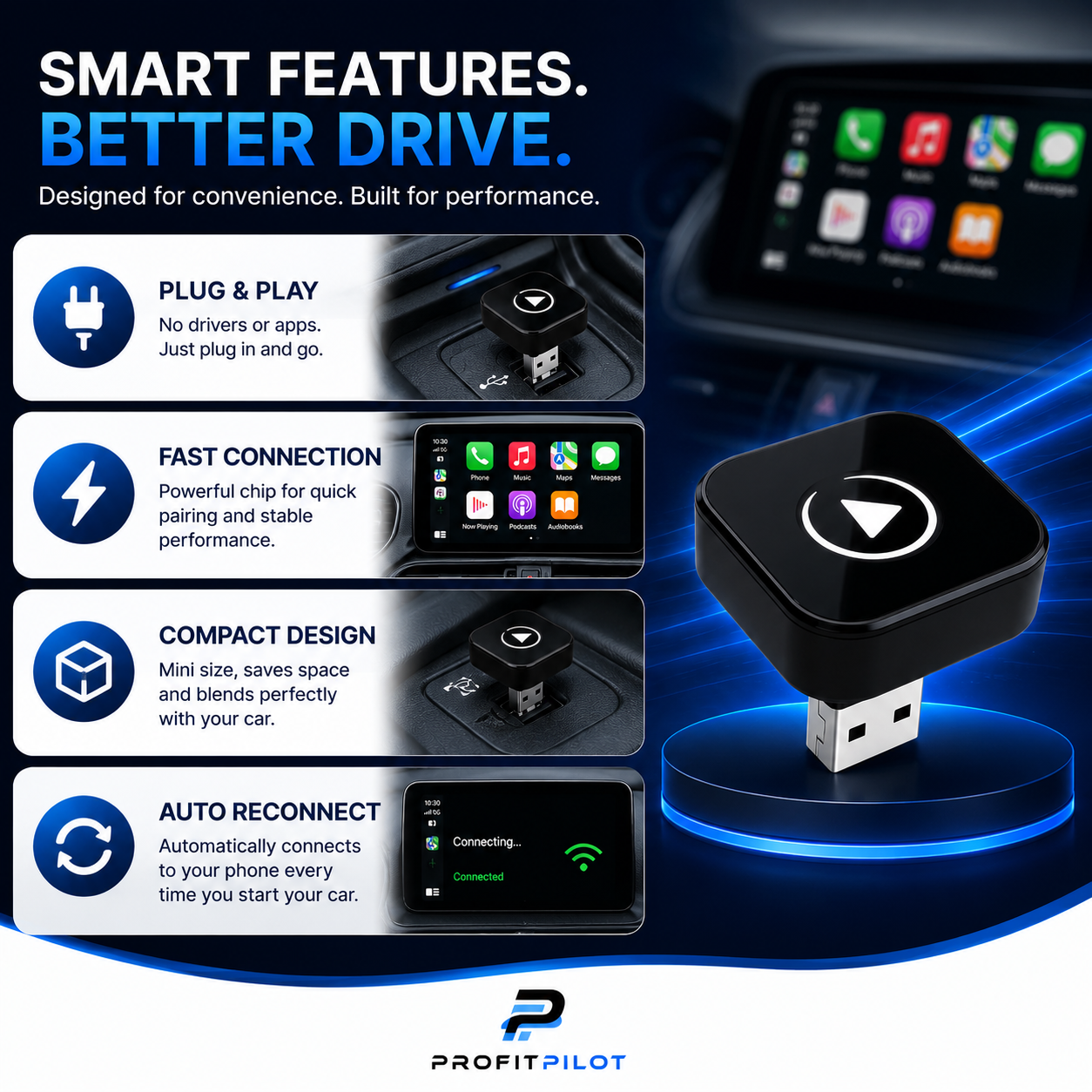 2-in-1 Wireless CarPlay & Android Auto Adapter for OEM Wired Systems