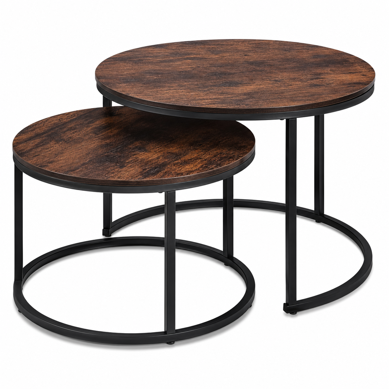 Modern Round Nesting Coffee Table Set of 2 | Industrial Living Room Tables