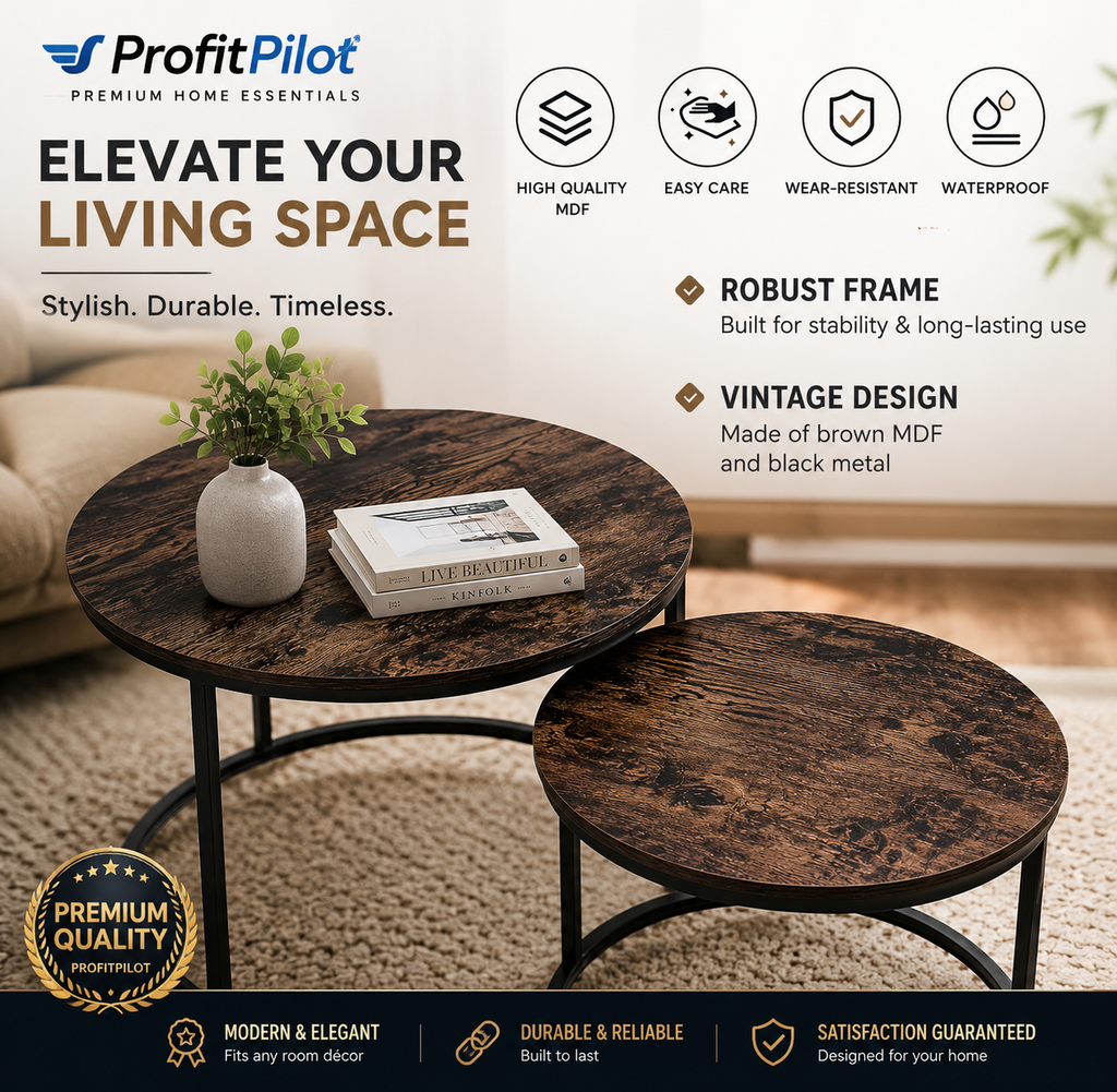 Modern Rustic Nesting Coffee Table Set for Living Room