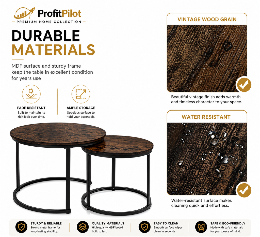 Modern Rustic Nesting Coffee Table Set for Living Room